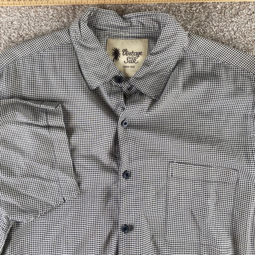 Vintage Silk Mens XL Houndstooth 100% Silk Button Down Black Shirt Preppy